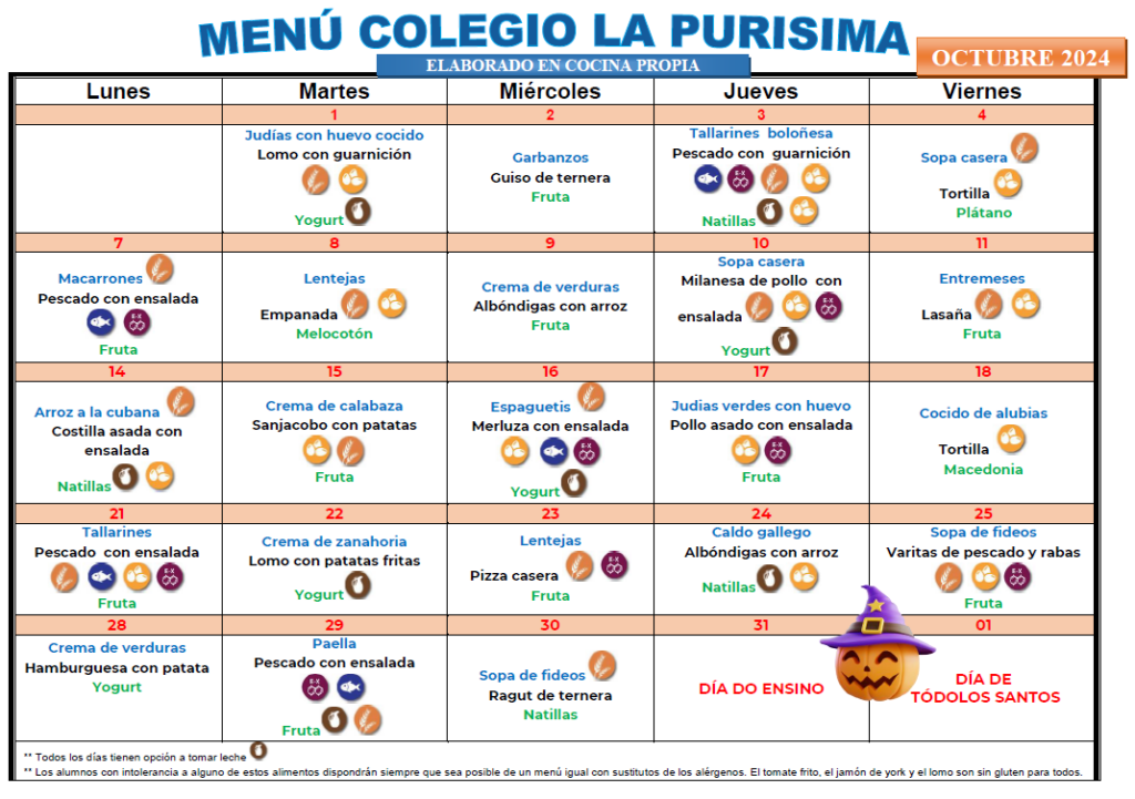 Menú del comedor de octubre